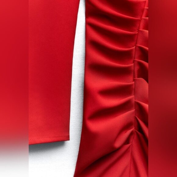Zara XS Red Midi Dress, Round Neck, Long sleeve, Slit ans Drape in Front, Zip-up - Picture 3 of 16